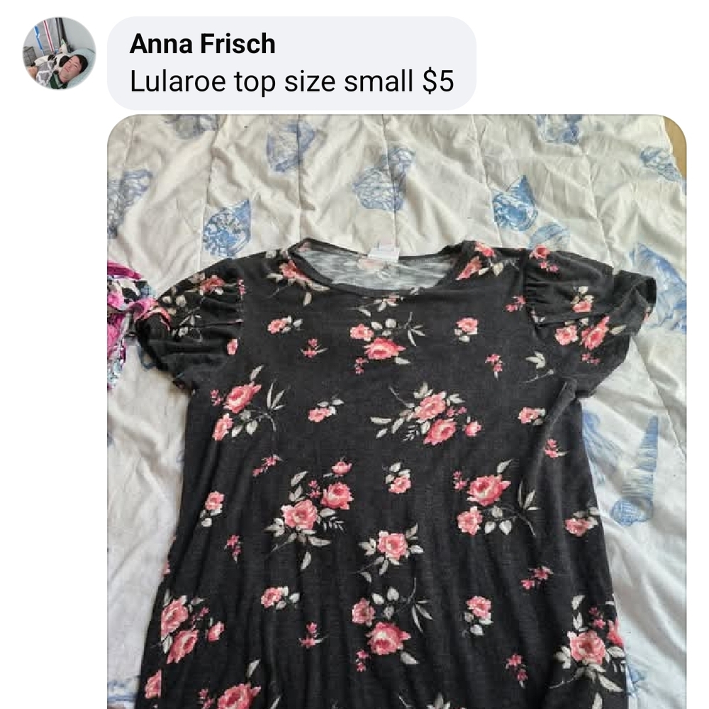 LuLaRoe Black Top with Pink Floral Design